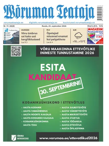 Reede, 25. september 2026 Võrumaa Teataja