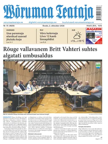 Reede, 2. oktoober 2026 Võrumaa Teataja